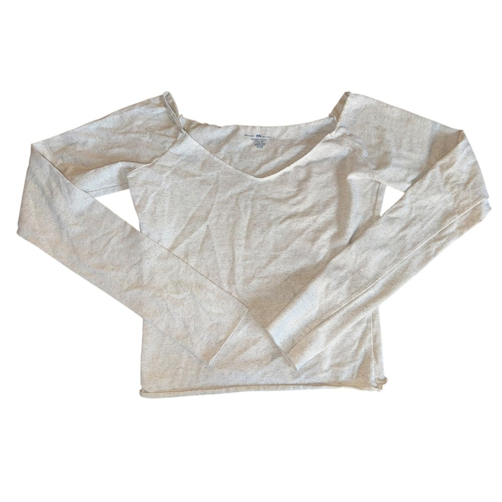 Brandy Melville Beige Heathered Long Sleeve Crop Top Women's Size Small‎